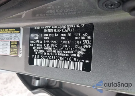 2011 Hyundai Santa Fe Gls from USA, damaged, VIN 5XYZG3AB7BG040397
